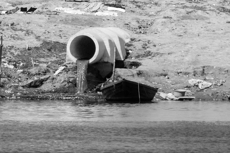 Untreated municipal sewage discharged into river Ganga at Varanasi, Uttar Pradesh